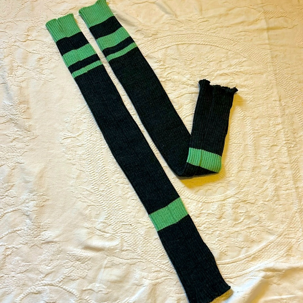 Green and Black Striped Women's Leg Warmers
